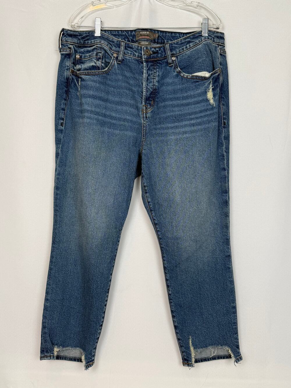 Torrid High Rise Straight Jeans 14S Distressed Raw Hem